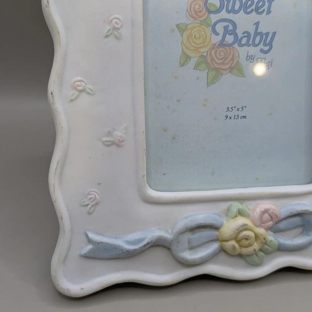 VTG Figi Graphics Sweet Baby Picture Frame 3D Pastel Rose Bow Nursery 3.5x5